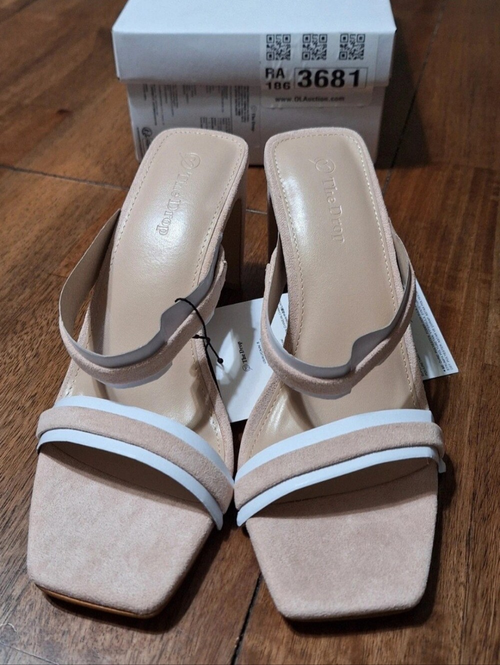 Women’s Nude Faux Suede Square-Toe Heeled Sandals, Size 8, NWT